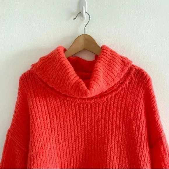 Anthropology Pilcro Zamora Cowl Neck Sweater Sz Large bright coral - Picture 3 of 14